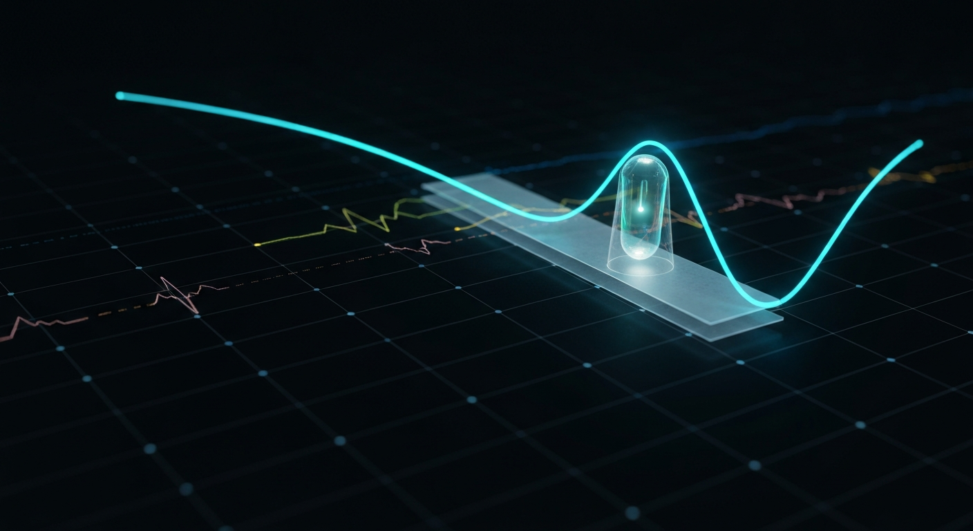 Abstract visualization of a single price signal spiking above baseline noise and being sealed at its peak.
